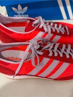 adidas Women’s Bright Red Sneakers with Light Gray Stripes